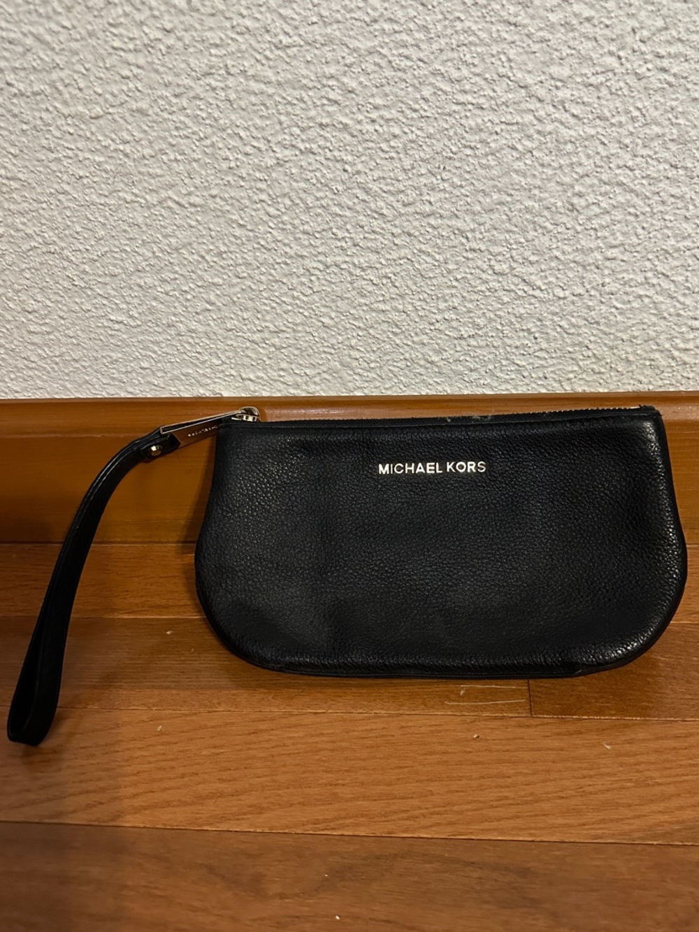 Michael Kors Black Pebble Leather Wristlet Pouch